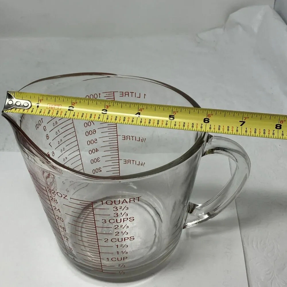 Anchor Hocking #499 Oven Basics 32 oz/4 Cups/1 Quart Measuring Cup Red Letters